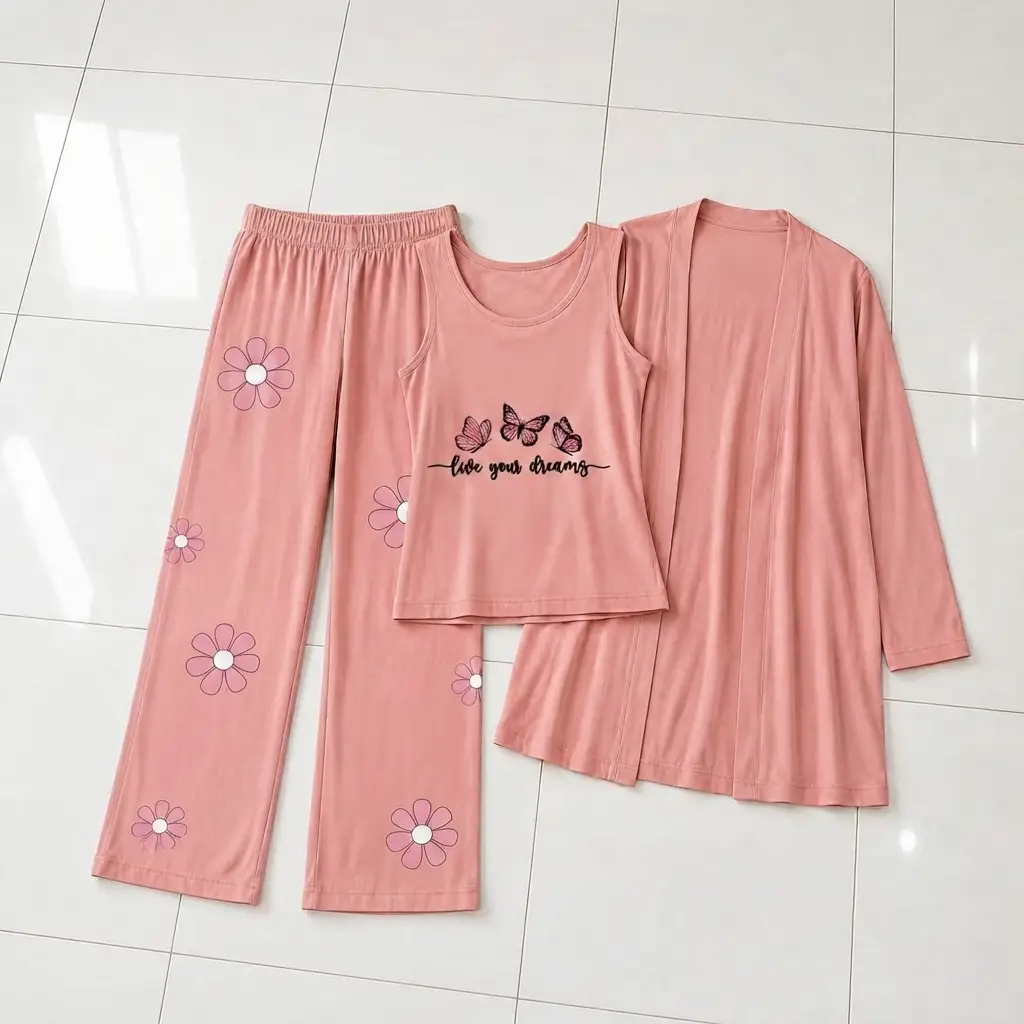 3 Pcs Women's Stitched Jersey Printed Night Suit