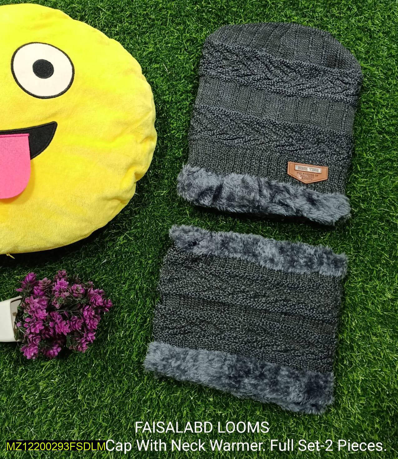 Winter Beanie Cap Warm Wool Set Gray Unisex